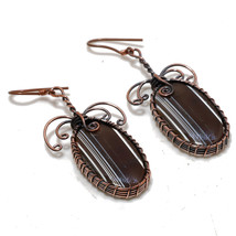Blue Opal Gemstone Copper Wire Wrap Drop Dangle Earrings Jewelry 2.30" SA 88 - £3.92 GBP