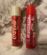 Lip Smackers Strawberry Fanta &amp; Coca Cola Vanilla Flavored Lip Balm Chap Sticks - £3.43 GBP