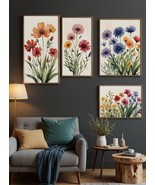 Wall Art Print Set of 4 Watercolor Wildflower Floral Botanical Prints  - $2.18