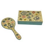 Vintage Antique Painted Wood Jewelry Box with Matching Hand Mirror Floral - $553.61 MXN