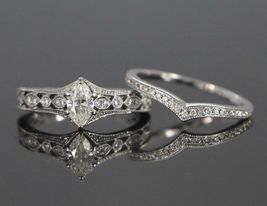 2Ct Marquise White Sim Diamond 14K White Gold Fn Solid Bridal Wedding Ring Set - £60.07 GBP