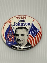 1964 Lyndon B Johnson 3.5&quot; Win In Johnson Presidential Campaign Button - £3.98 GBP