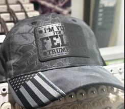 Trump 2024 I&#39;m Voting for the Felon Kryptek Typhoon Flag Brim Black Badge Hat - £19.51 GBP