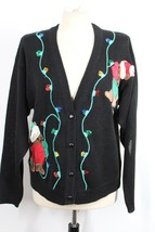 Vtg Herman Geist S Black Christmas Bear Light Ramie Cotton Cardigan Sweater - $26.60