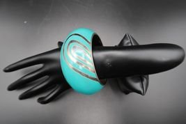 Vtg Turquoise Enamel Over Silver Tone Swirl Abstract 80's Look Bangle Br... - $19.99