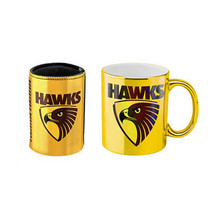 AFL Coffee Mug Metallic &amp; Can Cooler Pack - Hawthorn Hawks - $45.11