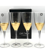 Fitz &amp; Floyd Gold Daphne Stemmed Wine Glasses Set of 4 Goblets Mouth Blo... - $88.56 CAD