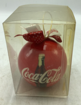 New 1993 Coca Cola Christmas Tree Ornament Red Ball With Bows Coke Bottles - $6.79