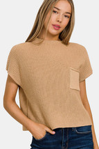 Zenana Mock Neck Short Sleeve Cropped Sweater - £22.50 GBP