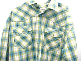 EUC Roper Western Snap Front Shirt Mens Large Blue Yellow Plaid Long Sle... - £11.08 GBP