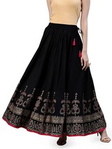 Rajasthani Jaipuri Women Traditional Ethnic Flared Gold Print Long Skirt   1 Pcs - £22.41 GBP
