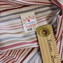 Lucky Brand Dungarees Men's Red Gray White Stripes Shirt Long Sleeve Size Large image 5