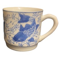 KOI FISH Cup Blue &amp; White Carp Ceramic Coffee Tea Cup - £9.57 GBP