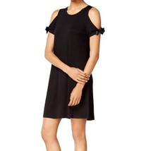 Kensie black drapey french terry cold shoulder ribbon tie dress medium MSRP 69 - £14.94 GBP