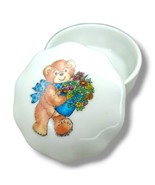 Enesco Lucy and Me Lucy Rigg Porcelain Trinket Box Lid Bear With Flower ... - £12.53 GBP