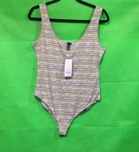 Womens Striped Snap Placket Bodysuit - Wild Fable Pink/Olive M - £13.58 GBP