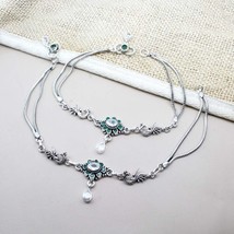 Traditionally Women Style 925 Real Silver CZ Oxidized Anklets Ankle 10.5&quot; - £89.98 GBP