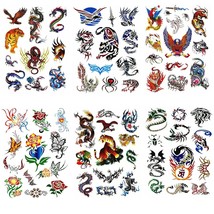 Dragon Eagle Phoenix Snake Flowers Temporary Tattoos, Party Favors, Kids Gift - £7.58 GBP