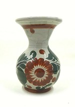 Tonala Small Vase Made in Mexico Folk Art Apple and Flower Signed 5 Inch Tall - £15.43 GBP