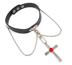 ZYHCOS Coaplay Accessories Leather Neckband Cross Ruby Punk Necklace Pen... - $12.73