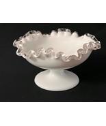 Vintage Fenton Silver Crest Art Glass Compote Ruffled Crimped Edge - £15.75 GBP