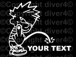 Calvin Flipping The Finger &amp; Peeing on Your Custom Text Sticker Decal US Seller - £5.28 GBP+