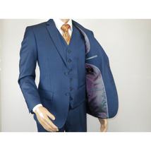 Mens Vitali Three Piece Suit Vested Sharkskin Sheen M3090 Royal blue Regular fit image 6