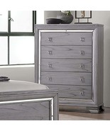 Contemporary Light Gray 5-Drawer Chest with Mirror Trim - €992,72 EUR