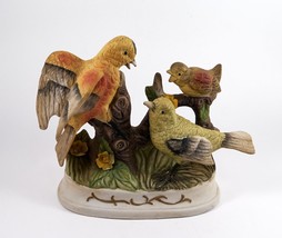 Beautiful Yellow Canary Bird Family Figurine Porcelain 8.25&quot; T Baby Bird Vintage - £17.68 GBP