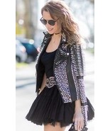 New Woman Punk Black Biker Spiked Studded Cowhide Leather Jacket All Siz... - $260.99
