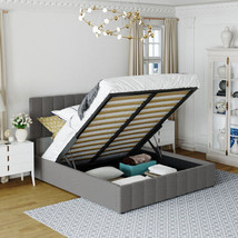 Queen size Upholstered Platform bed with a Hydraulic Storage System - Gray - £352.45 GBP