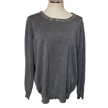 Jaclyn Smith Vintage Metallic Rhinestone Studded Embellished Sweater XL Gray - £25.98 GBP