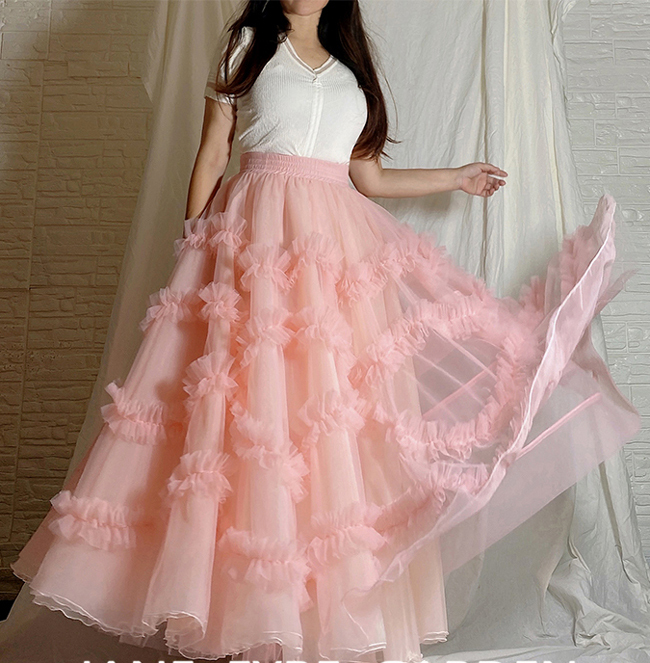 BLUSH PINK Fluffy Layered Tulle Maxi Skirt Custom Plus Size Ball Gown Skirt