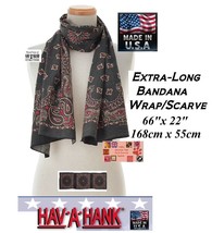 HAV-A-HANK Black&amp;Red Extra Long Paisley Bandana Scarf Scarve Wrap Neck 168x55cm - £24.04 GBP