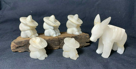 Lot of Miniatures Donkey Men Sombreros Carved Stone Marble Figurines Statuette - £39.50 GBP
