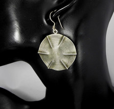 Dangle Radius Earring, Spiral Textured Silver Earrings, Sun-Ray Drop Earrings - £49.16 GBP