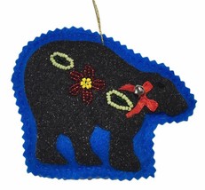 Alaska felt Handmade silhouette Beaded Bear Ornament 4&quot;- Blue - $257.41 MXN