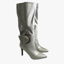 Knee High Boots Women Size 7.5 Silver Heels Patent Leather Pointed Toe Modatope - £20.44 GBP