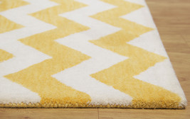 Chevron Zig Zag Yellow Hand Tufted 100% wool Soft Area Rug Carpet for Home - £133.17 GBP+