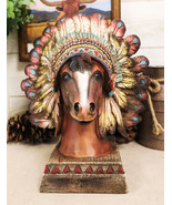 Rustic Western Tribal Indian Warrior Chief Headdress Horse Figurine With... - $42.99