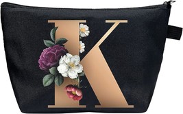 Small Letter Comestic Travel Bag Gold Alphabet with Flower Makeup Bag Portable T - £15.68 GBP