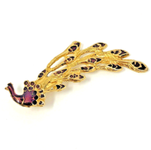 VTG Enamel Peacock Pin Brooch Purple &amp; Gold Bird of Paradise Statement Jewelry - £16.03 GBP