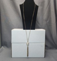 White Crystal Quartz Druzy Tassel Pendant Gold-tone Flapper Necklace 30~33&quot; Long - £16.44 GBP