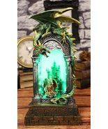 Green Dragon Perching On Celtic Arch Columns With Red Wyrmling LED Light... - €39,45 EUR