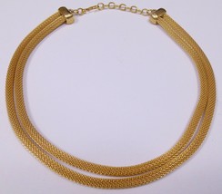 Monet Vintage Double Strand Mesh Tube Choker Necklace Gold Tone 18&quot; - £25.92 GBP