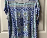 Dress Barn Women Cap Sleeve T shirt Womens Plus Size 2x Blue Boho Round ... - $13.74