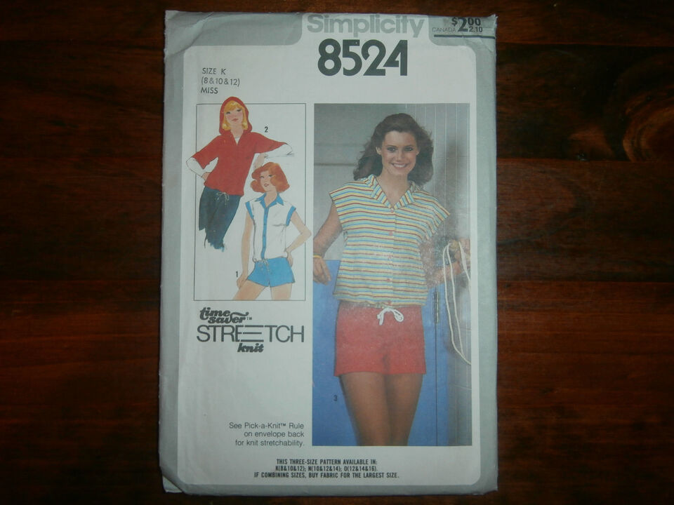 Simplicity 8524 Size 8-12 Misses' Top Shorts Knit Fabric - $12.86
