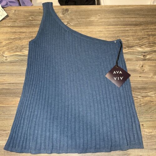 Ava Viv One Shoulder Sweater Tank Top Blue Ribbed NWT Plus Size 2X. 2 - $8.91