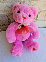 Commonwealth Bear Plush Stuffed Animal Fuchsia Pink Red Heart Feet - $29.68