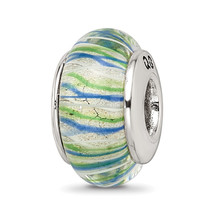 Silver Reflections Blue/Green Hand-blown Glass Bead QRS688 - £28.68 GBP